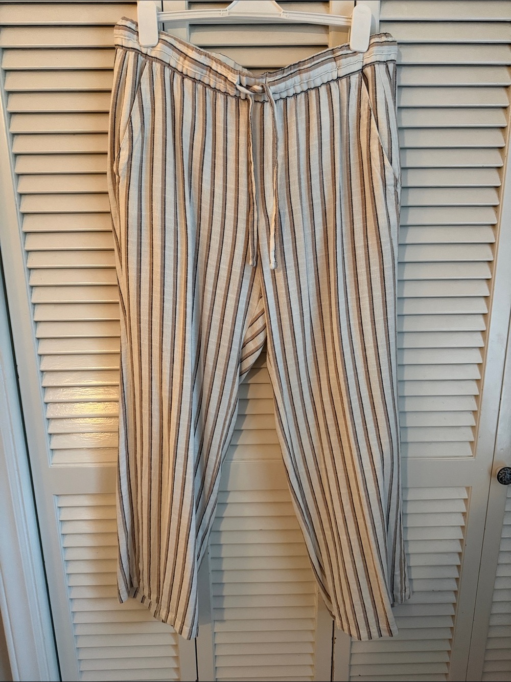 Old Navy Linen Blend Drawstring Pants - Beige & White